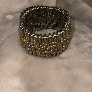 Vintage safety, pin, gold and silver bowl stretch bracelet